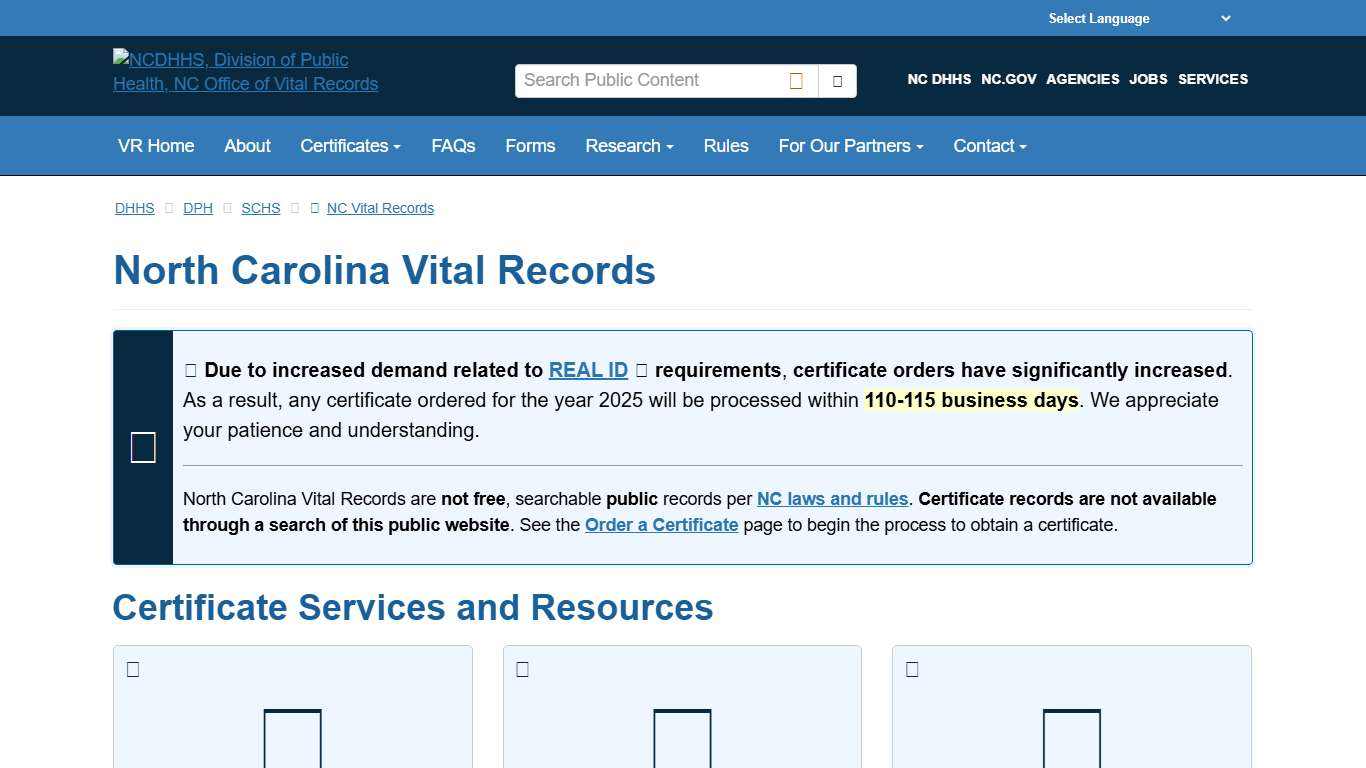 NCDHHS: DPH: NC Vital Records Home
