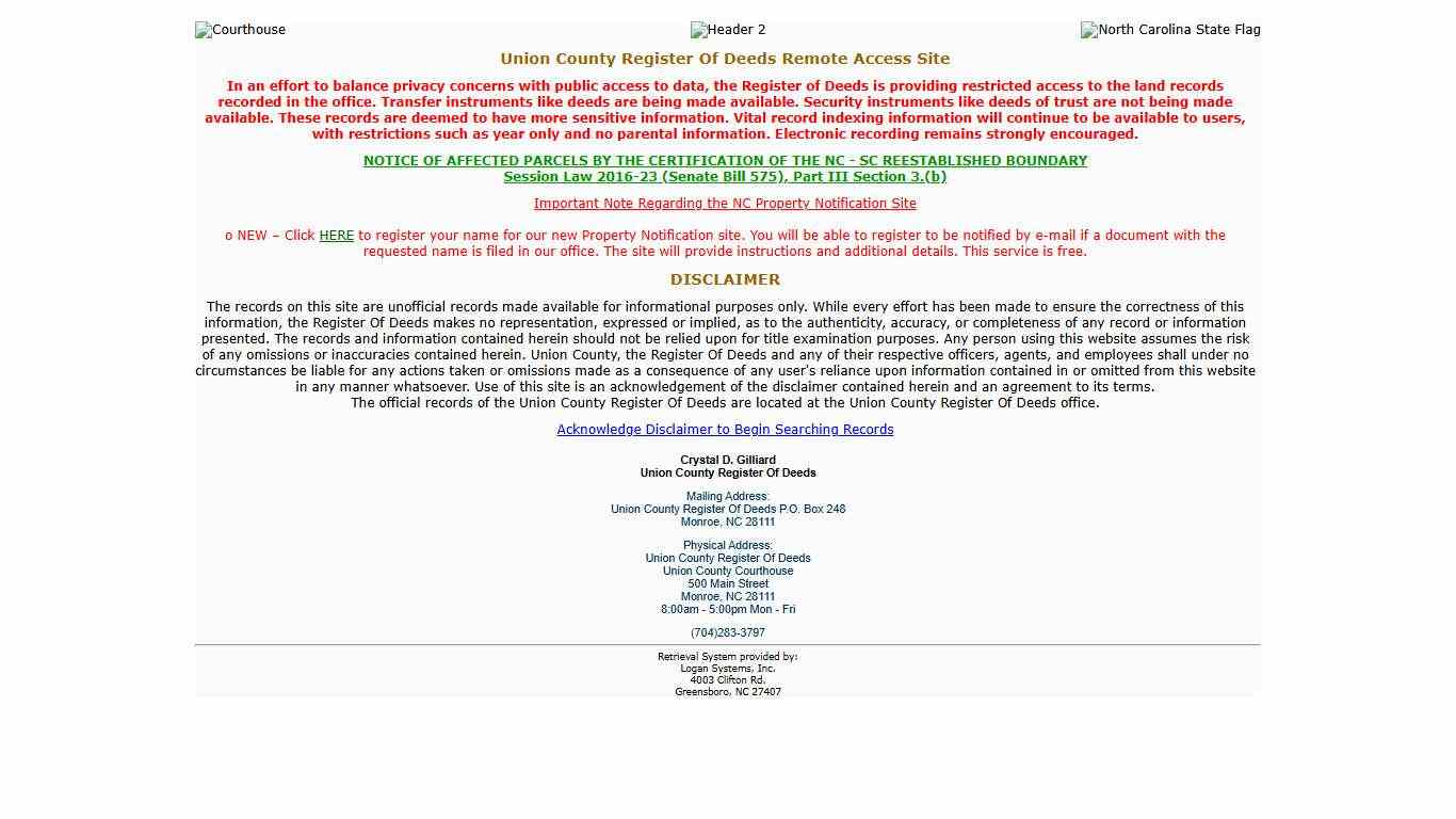 Union County Register Of Deeds Remote Access Site